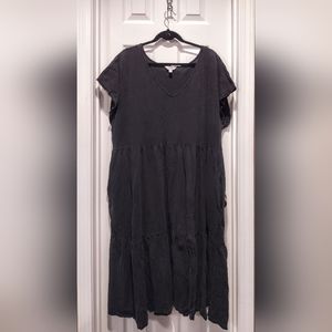 3X Black Terra and Sky Three-Tiered Midi Dress